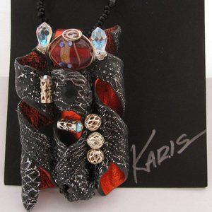 OOAK Goth Steampunk Red Black Pendant Necklace